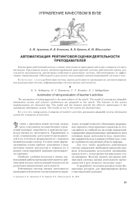 Автоматизация рейтинговой оценки деятельности преподавателей