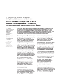 Оценка легочной регургитации методом допплер-эхокардиографии у пациентов после радикальной коррекции тетрады Фалло