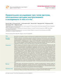 Сравнительное исследование трех типов протезов, изготовленных методом электроспиннинга в эксперименте in vitro и in vivo