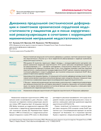 Динамика продольной систолической деформации и симптомов хронической сердечной недостаточности у пациентов до и после хирургической реваскуляризации в сочетании с коррекцией ишемической митральной недостаточности