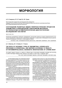 Соотношение различных видов гиперпластических процессов эндометрия в операционном и биопсийном материале по результатам патоморфологических диагностических исследований тела матки