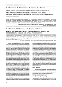 Риск преждевременных родов и низкого веса плода на фоне заболеваний пародонта и верхушечного периодонта