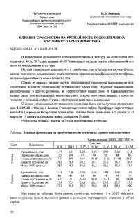 Влияние сроков сева на урожайность подсолнечника в условиях Карапалпакстана