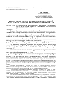 Физиологические признаки перспективных штаммов бактерий родов Bacillus и Pseudomonas - продуцентов микробиопрепаратов