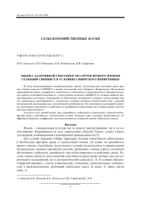 Оценка адаптивной способности сортов ярового ячменя селекции СибНИИСХ в условиях Сибирского Прииртышья