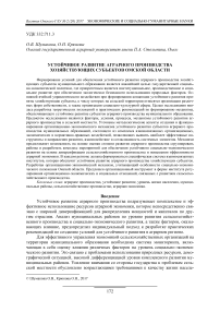 Устойчивое развитие аграрного производства хозяйствующих субъектов Омской области