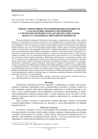 Оценка эффективности формирования доходности сельскохозяйственного предприятия с учетом обеспеченности кадрами механизаторов, возраста тракторов и энерговооруженности