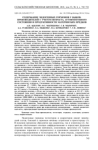 Содержание эндогенных гормонов у быков-производителей с учетом возраста, аутоиммунного состояния и продуктивности материнских предков