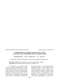 Сопряженность уровня тяжелых металлов с количеством лейкоцитов в организме коров