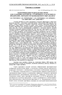 Идентификация родительских форм для селекции картофеля, устойчивого к болезням и вредителям, методом мультиплексного ПЦР-анализа