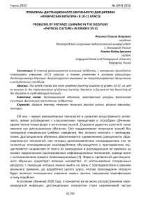 Проблемы дистанционного обучения по дисциплине «Физическая культура» в 10-11 классе