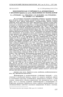 Фенотипическая устойчивость к антибиотикам у штаммов Staphylococcus aureus, выделенных из молока коров