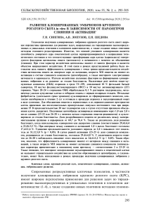 Развитие клонированных эмбрионов крупного рогатого скота in vitro в зависимости от параметров слияния и активации