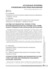 Система наставничества: генезис и типы организационной культуры, функции, опыт применения в среднем профессиональном образовании
