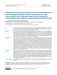 Продольная механика как компонент систолической функции левого желудочка у детей первого года жизни в раннем послеоперационном периоде хирургической коррекции перимембранозного дефекта межжелудочковой перегородки