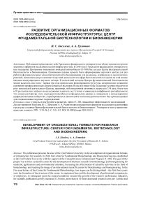 Развитие организационных форматов исследовательской инфраструктуры в фундаментальной биотехнологии и биоинженерии