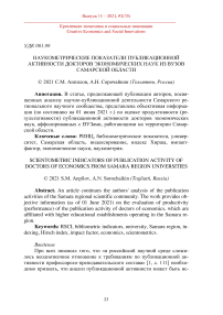 Наукометрические показатели публикационной активности докторов экономических наук из вузов Самарской области