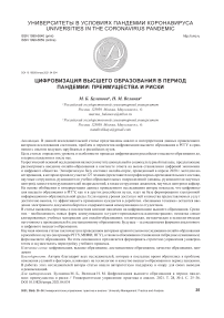 Цифровизация высшего образования в период пандемии: преимущества и риски