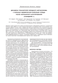 Динамика показателей липидного метаболизма у больных ишемической болезнью сердца после коронарного шунтирования (предварительное сообщение)