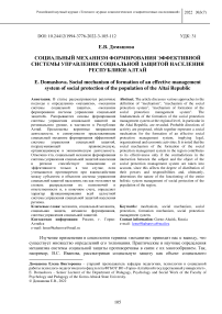 Социальный механизм формирования эффективной системы управления социальной защитой населения Республики Алтай