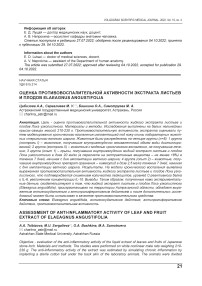 Оценка противовоспалительной активности экстракта листьев и плодов Elaeagnus angustifolia