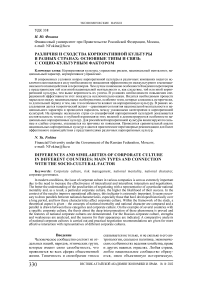 Различия и сходства корпоративной культуры в разных странах: основные типы и связь с социо-культурным фактором