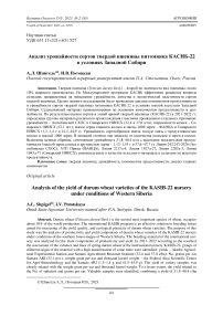 Анализ урожайности сортов твердой пшеницы питомника Касиб-22 в условиях Западной Сибири