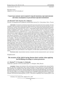 Структура урожая сортов яровой твердой пшеницы при применении листовых подкормок по различным предшественникам