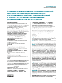 Взаимосвязь между характеристиками диастолической функции и тяжелым повреждением миокарда при операциях шунтирования коронарных артерий в условиях искусственного кровообращения: ретроспективное когортное исследование