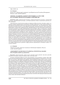 Оценка национального потенциала России на основе международных рейтингов