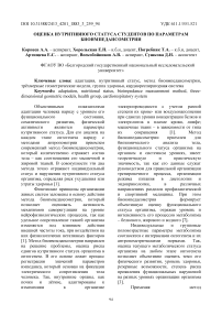 Оценка нутритивного статуса студентов по параметрам биоимпедансометрии