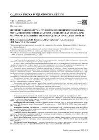 Интернет-зависимость у студенток медицинского колледжа обучающихся по специальности «медицинская сестра» как фактор риска развития тревожно-депрессивных расстройств