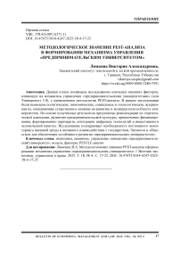 Методологическое значение PEST-анализа в формировании механизма управления «предпринимательским университетом»