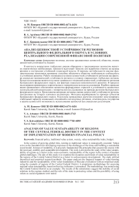 Анализ ценностной устойчивости регионов Центрального федерального округа в условиях реализации современной финансовой политики