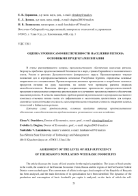 Оценка уровня самообеспеченности населения региона основными продуктами питания