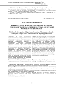 Цифровая трансформация бренда работодателя: социологический анализ ценностных ориентаций молодых специалистов