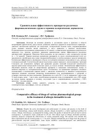 Сравнительная эффективность препаратов различных фармакологических групп в терапии аллергических дерматитов у кошек