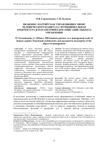HR бизнес-партнёр как управляющее звено человеческого капитала: функциональная архитектура и параметрическое описание объекта управления