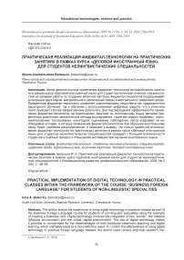 Практическая реализация фиджитал-технологии на практических занятиях в рамках курса «Деловой иностранный язык» для студентов нелингвистических специальностей