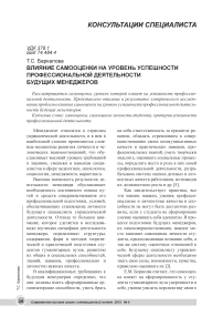 Влияние самооценки на уровень успешности профессиональной деятельности будущих менеджеров