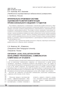 Критериально-уровневая система оценивания развития компетенции профессионального общения у студентов