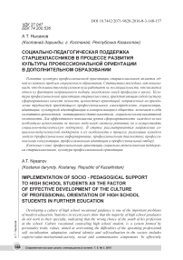 Социально-педагогическая поддержка старшеклассников в процессе развития культуры профессиональной ориентации в дополнительном образовании