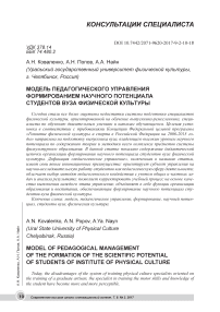 Модель педагогического управления формированием научного потенциала студентов вуза физической культуры