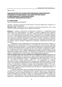 Экономический инструментарий повышения эффективности управления государственно-частными партнерствами в инвестиционно-строительной сфере на примере Свердловской области