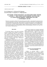 Изучение конкурентного взаимодействия ионов серебра с цистеинсодержащими пептидами и серосодержащими аминокислотами c помощью ESI-MS