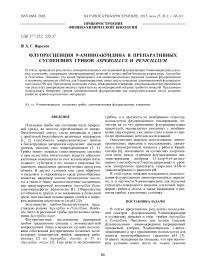 Флуоресценция 9-аминоакридина в препаративных суспензиях грибов Aspergillus и Penicillium