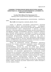 Влияние тромбодефенсинов некоторых видов животных на антилактоферриновую активность микроорганизмов