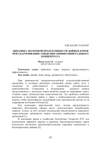 Динамика молочной продуктивности дойных коров при скармливании амидо-витаминно-минерального концентрата