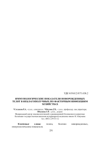 Иммунологические показатели новорожденных телят в неблагополучных по факторным инфекциям хозяйствах