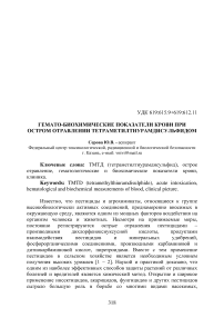 Гемато-биохимические показатели крови при остром отравлении тетраметилтиурамдисульфидом
